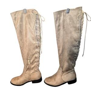MadRag 6 Tan Lace Up Women's Thigh High Over Knee Boots Shoes